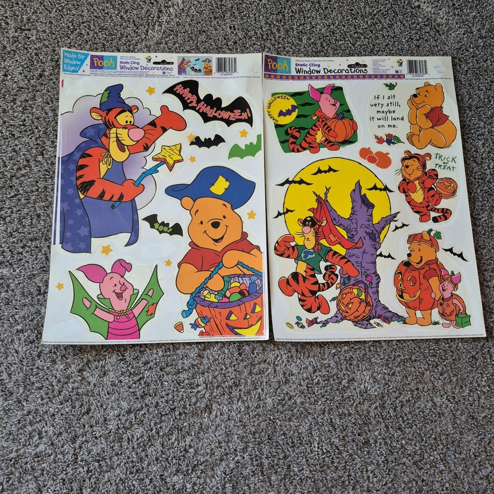Vintage Disney WINNIE THE POOH Static Cling HALLOWEEN Window Clings, Set Of 2